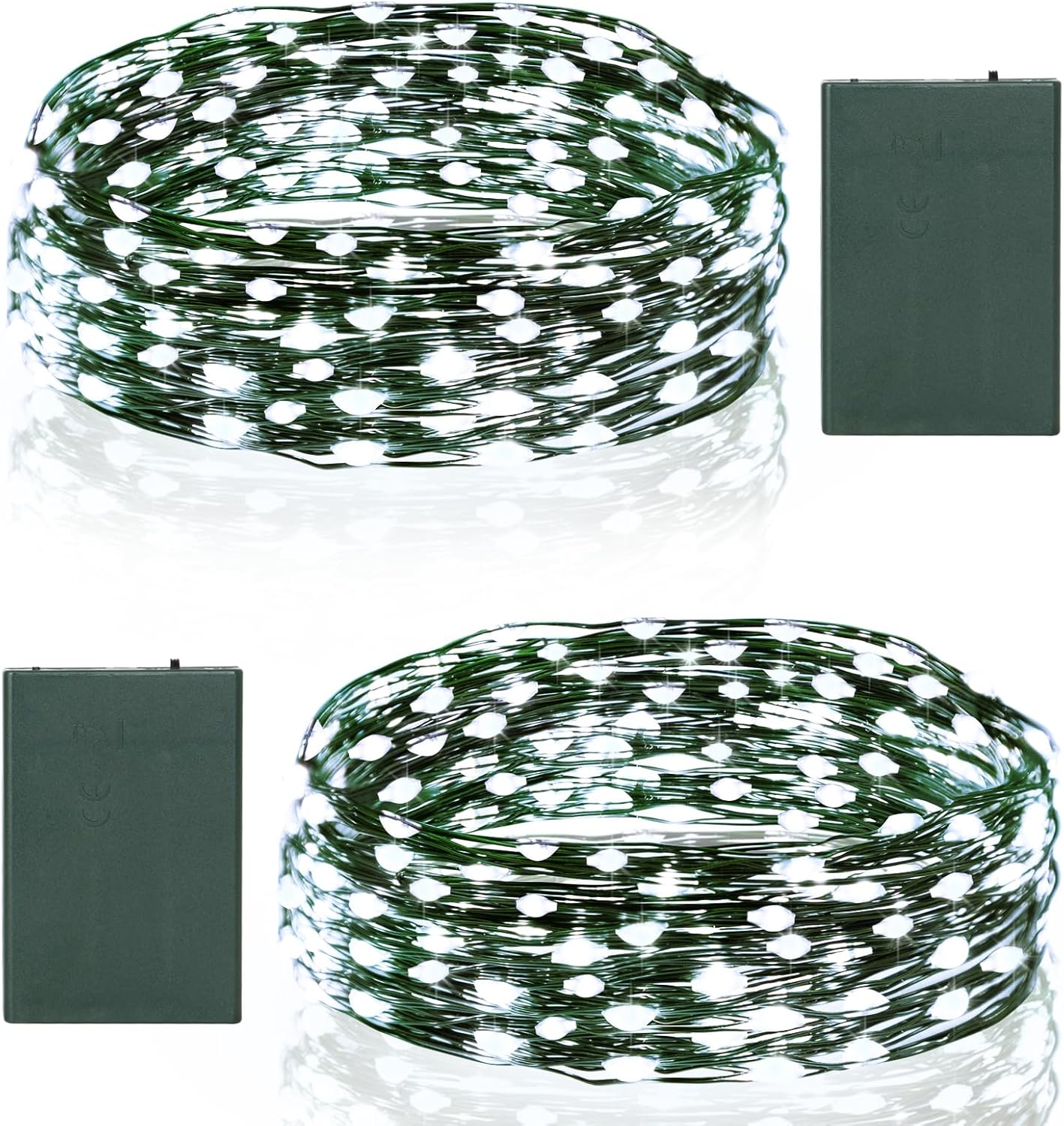 2 Pack Christmas Fairy Lights Battery Operated, 16.4FT 50 LED Dark Green Wire Micro Starry Twinkle Light with Auto Timer Waterproof, Indoor String Lights for Indoor Outdoor Yard Decor (Cool White)