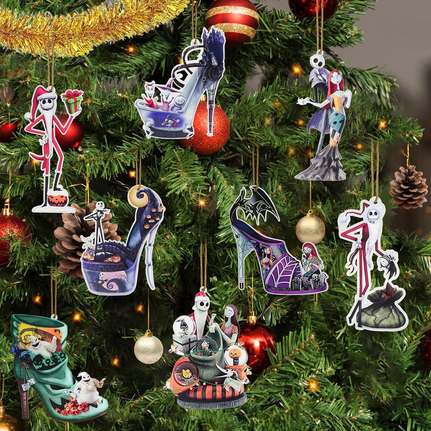 2025 Halloween Christmas Tree Decorations, 8PCS Acrylic Cute Night Before Pendants Hanging, 2D Flat New Year Set Spooky Decor Indoor Home Party Gifts Ornaments (10cm/3.93In)