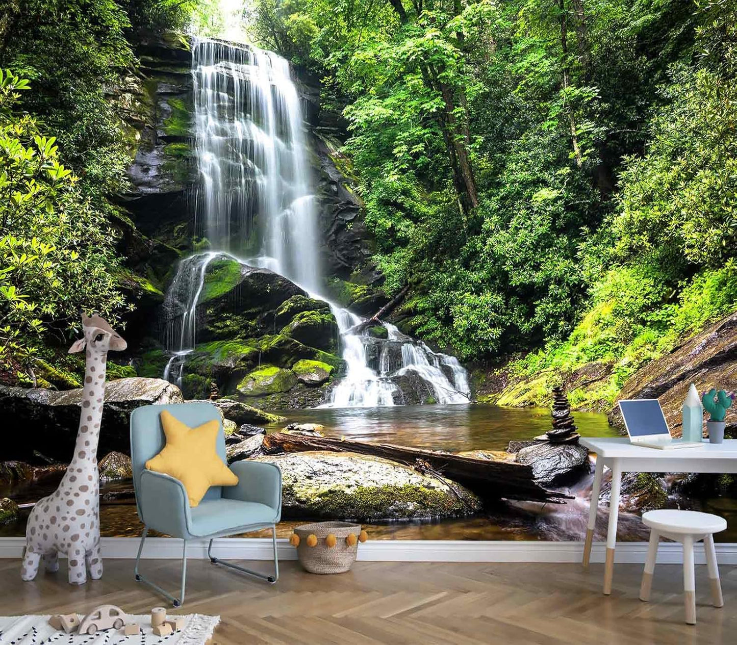 195''x120''Cascading Waterfalls in Forest Wall Mural Large Wallpaper Mural Wall Decor for Bedroom, Living Room, Kids Room(Not Self-Adhesive)