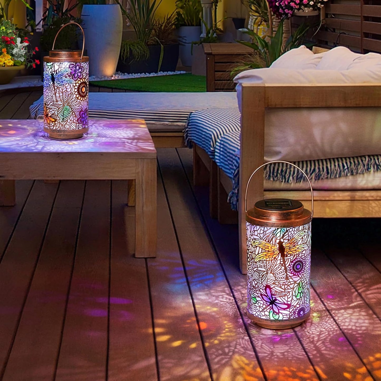 2Pack Solar Outdoor Lanterns Waterproof Multicolor Dragonfly Garden Gifts for Mom Women Backyard Lights Lanterns for Indoor,Outdoor, Porch, Outside,Mothers Day Gifts for Grandma Wife