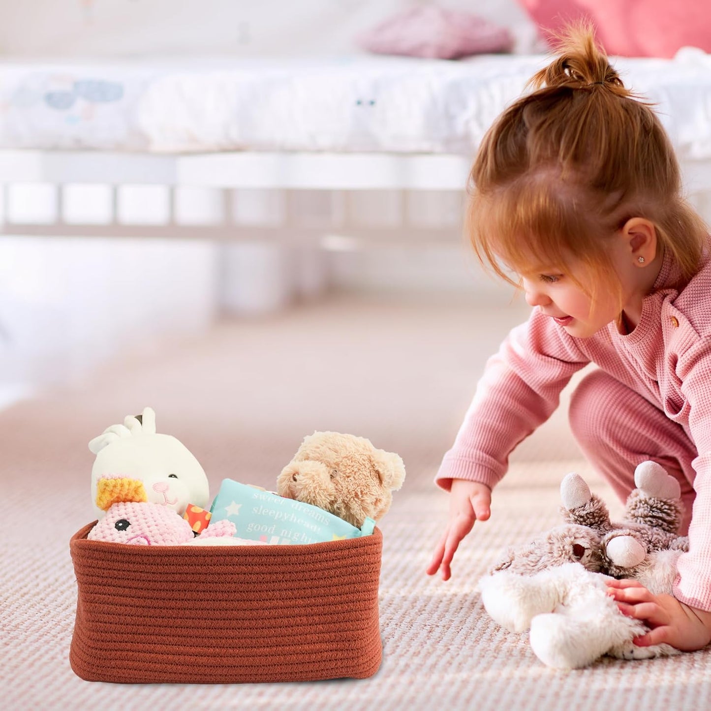 Small Woven Storage Baskets 12“X8”X5“ Decorative Rope Bins for Organizing Shelves, Closets, and Toys, Empty Gift Baskets, Cute Organizer Basket for Home and Office (rustic, regular)