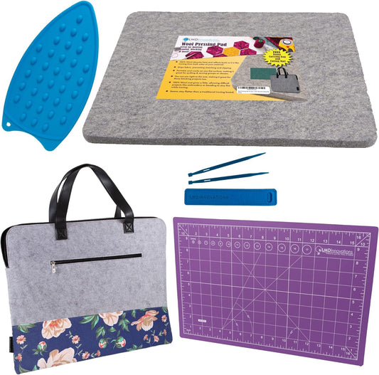 100% New Zealand Wool Pressing Mat for Quilting - Best Portable Wool Ironing Mat for Quilters - Includes Travel Bag, Cutting Mat, Iron Rest & Sewing Accessories and Supplies - 13.5"x17"x0.5" Iron Mat