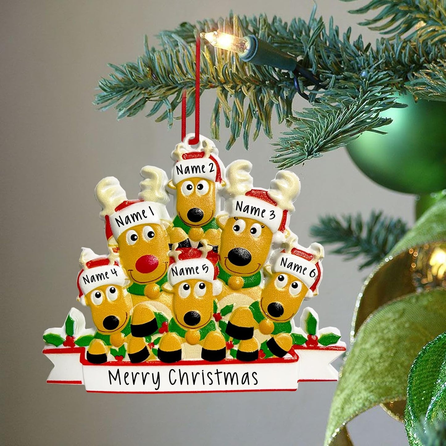 2025 Personalized Christmas Ornaments Family of 2/3/4/5/6/7/8,Custom Deer Christmas Ornaments Deorations with Names,Customized Xmas Ornament Tree Deorations,Personalized Christmas Ornament Gifts