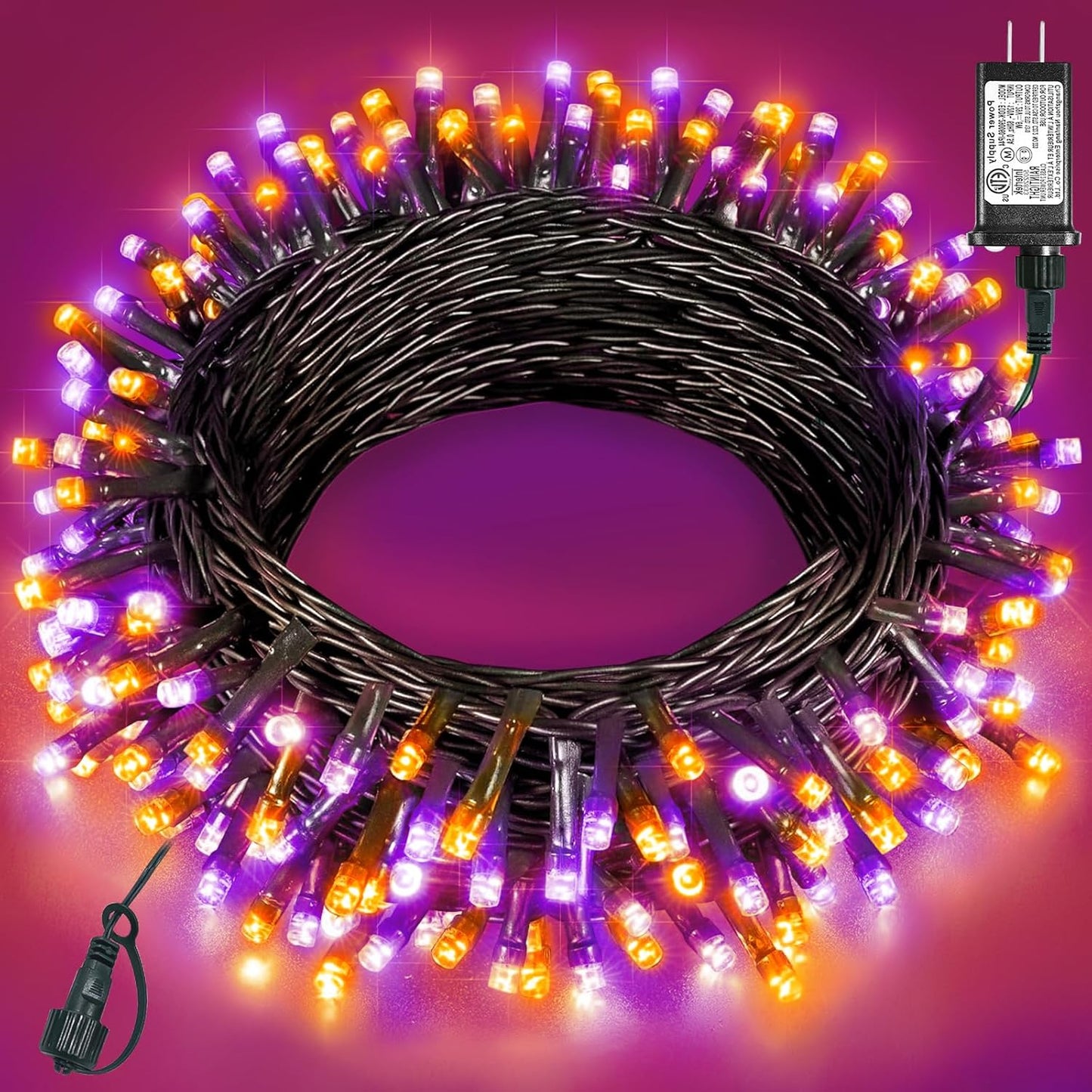 Halloween Lights Outdoor 40FT 120 LED, Green Wire String Lights for Outside Waterproof, 8 Modes Connectable Twinkle Tree Light for Indoor Bedroom Yard Party Holiday Decorations, Purple Orange