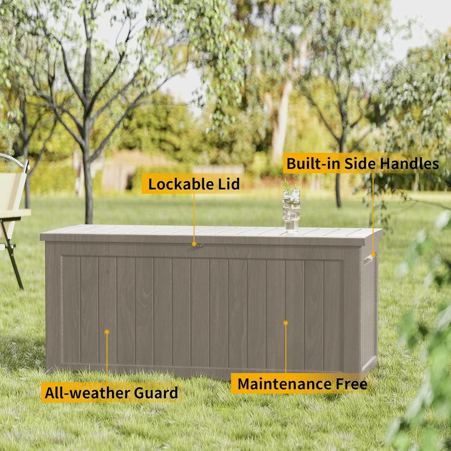 230 Gallon Double-Wall Resin Deck Box - Lockable Waterproof Outdoor Storage Box, 1000lbs Capacity & Doubles as Seating for Patio Furniture - Garden Tools, Pool Accessories (Brown)
