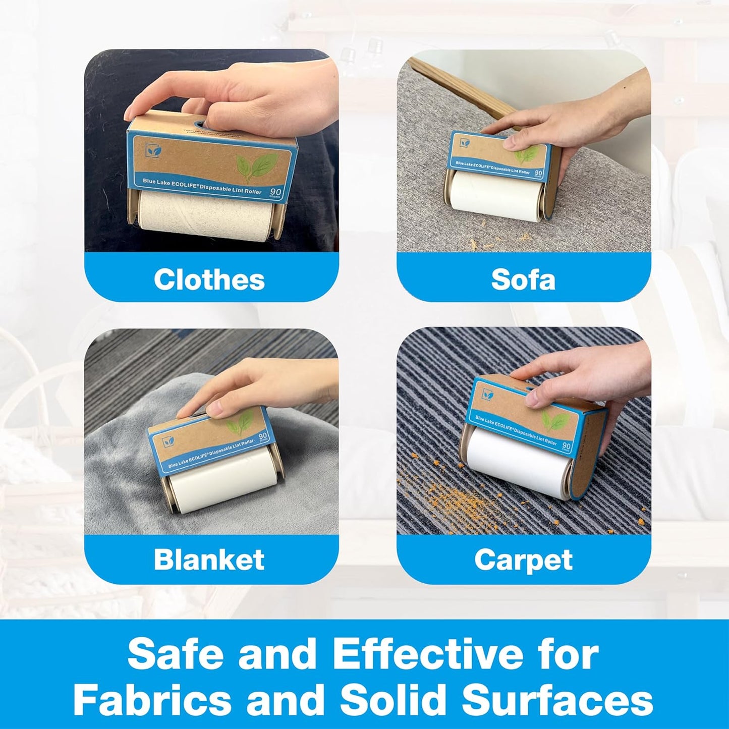 Blue Lake ECOLIFE Plastic-Free Lint Roller – 4-Pack (360 Sheets) | Extra Sticky & Eco-Lint Remover| Ideal for Clothes, Furniture & Carpet(4 Pack-360 Sheets)