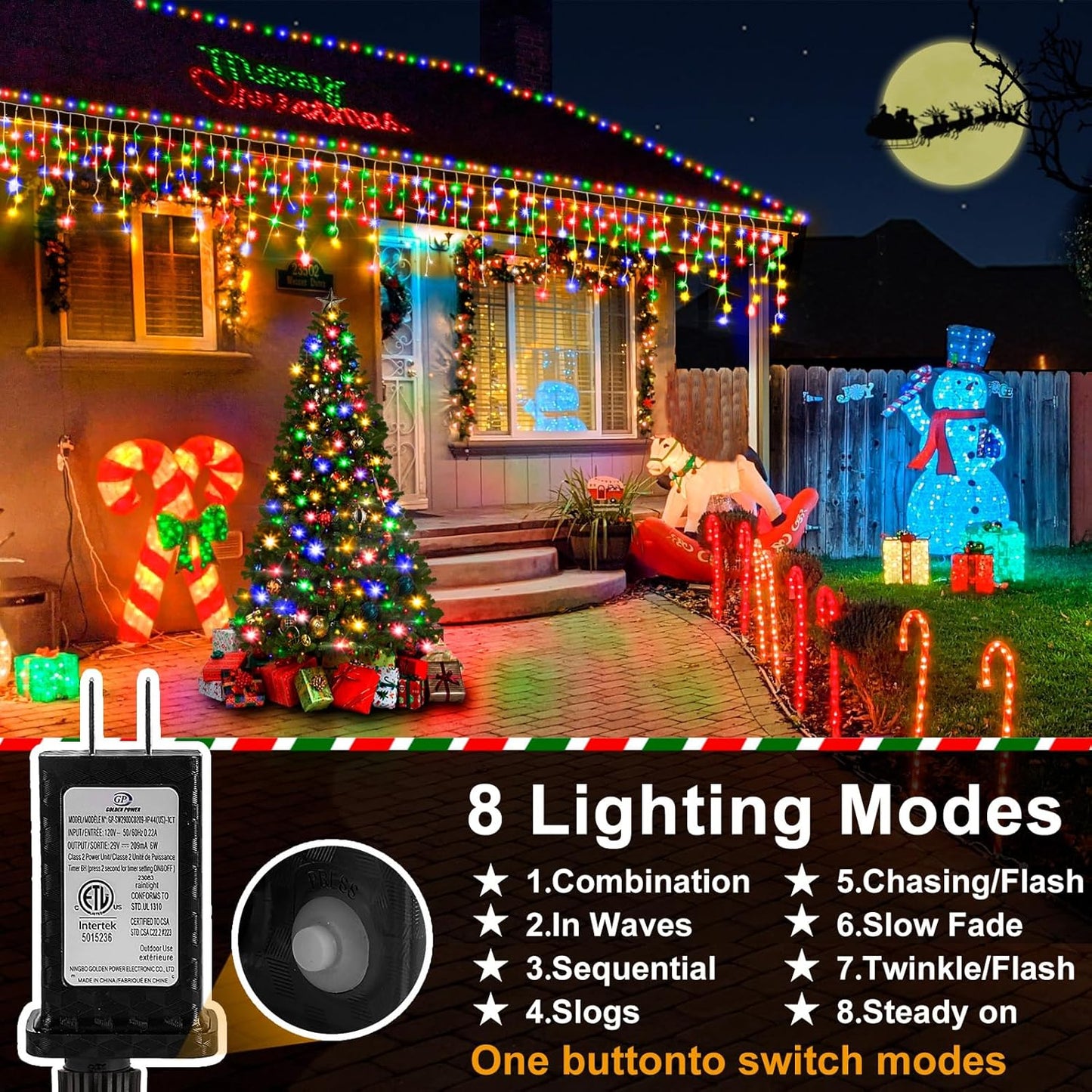 164FT Ice Lights Outdoor, 1600 LED Drops with Timer & Memory, IP44 Waterproof - Multicolor for Christmas Yard Decor