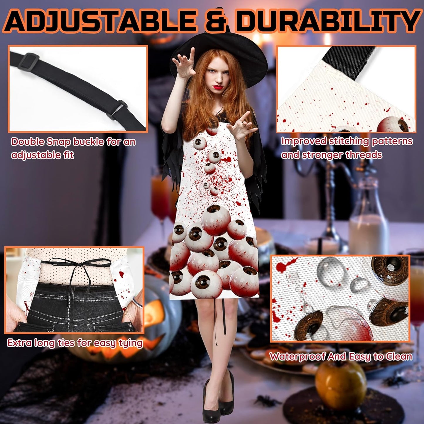 Happy Halloween Horror Apron Unisex, Adjustable Funny Kitchen Apron, Waterproof Scary Bloody Bib Aprons for Cosplay Party