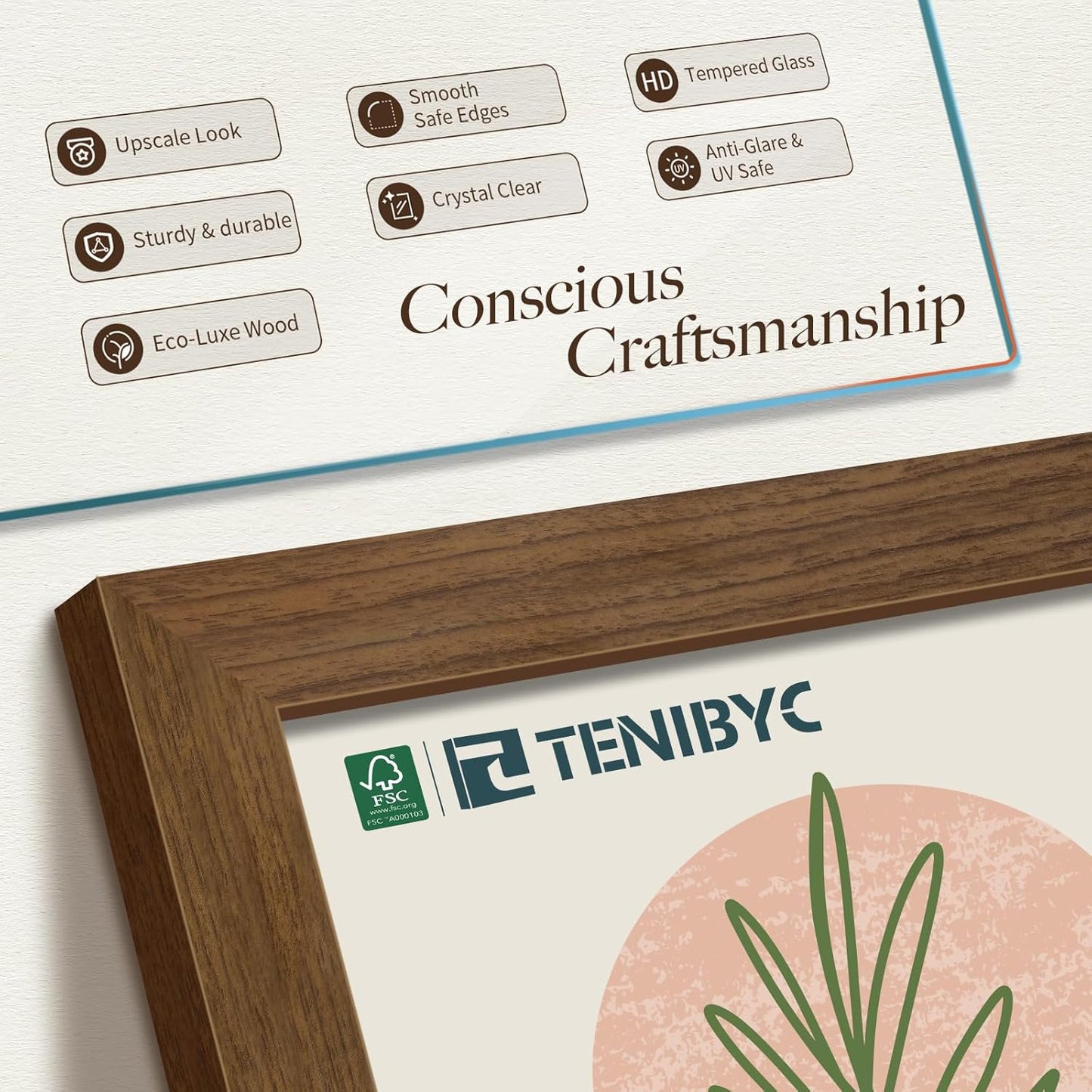 11x14 Picture Frame Set - 3 Pack, Brown Woodgrain, Wood Photo Frame, HD Tempered Glass, Wall Gallery Photo Frame