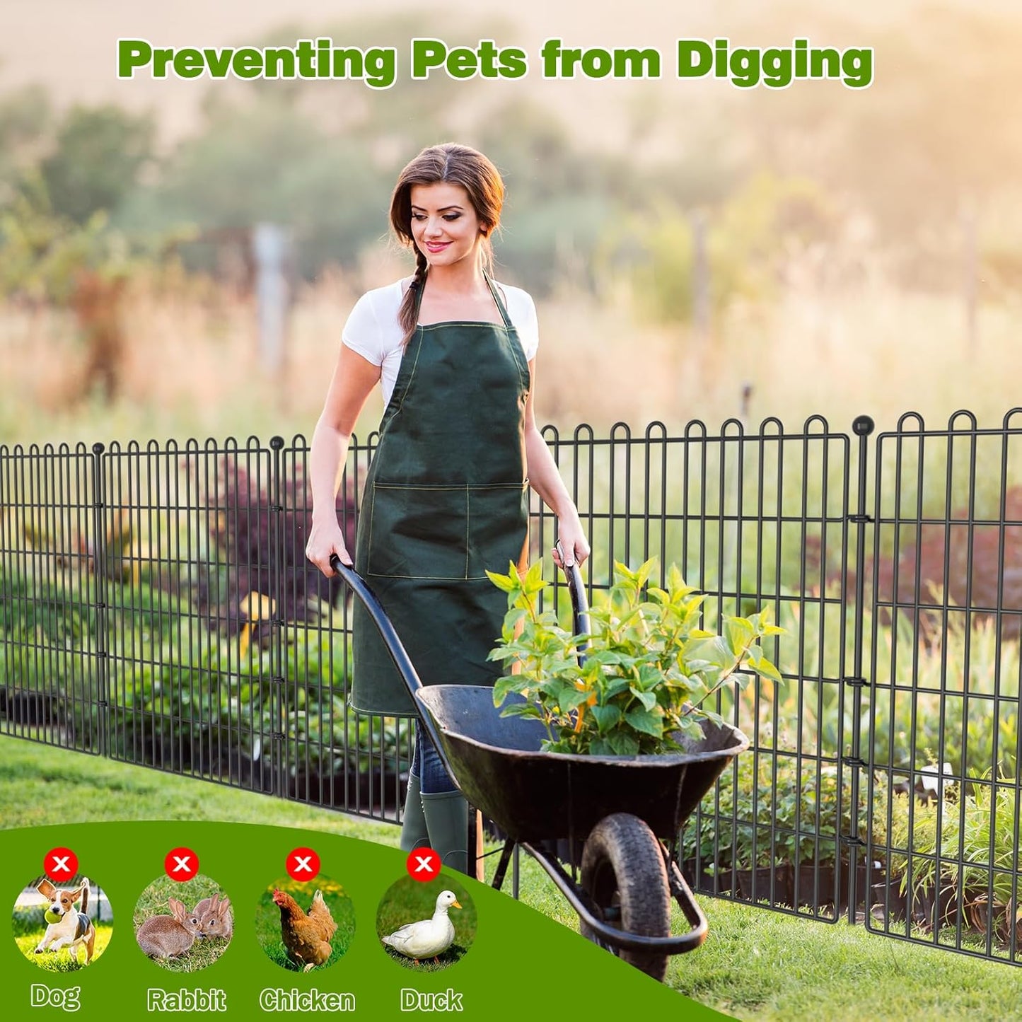 10 Panels No Dig Decorative Garden Fence with Gate for Yard, 40 in(H) X 23.6 ft(L) Animal Barrier Fencing for Outdoor Dog, Metal Portable Garden Fences for Borders, Pets, Landscape, Temporary Fence