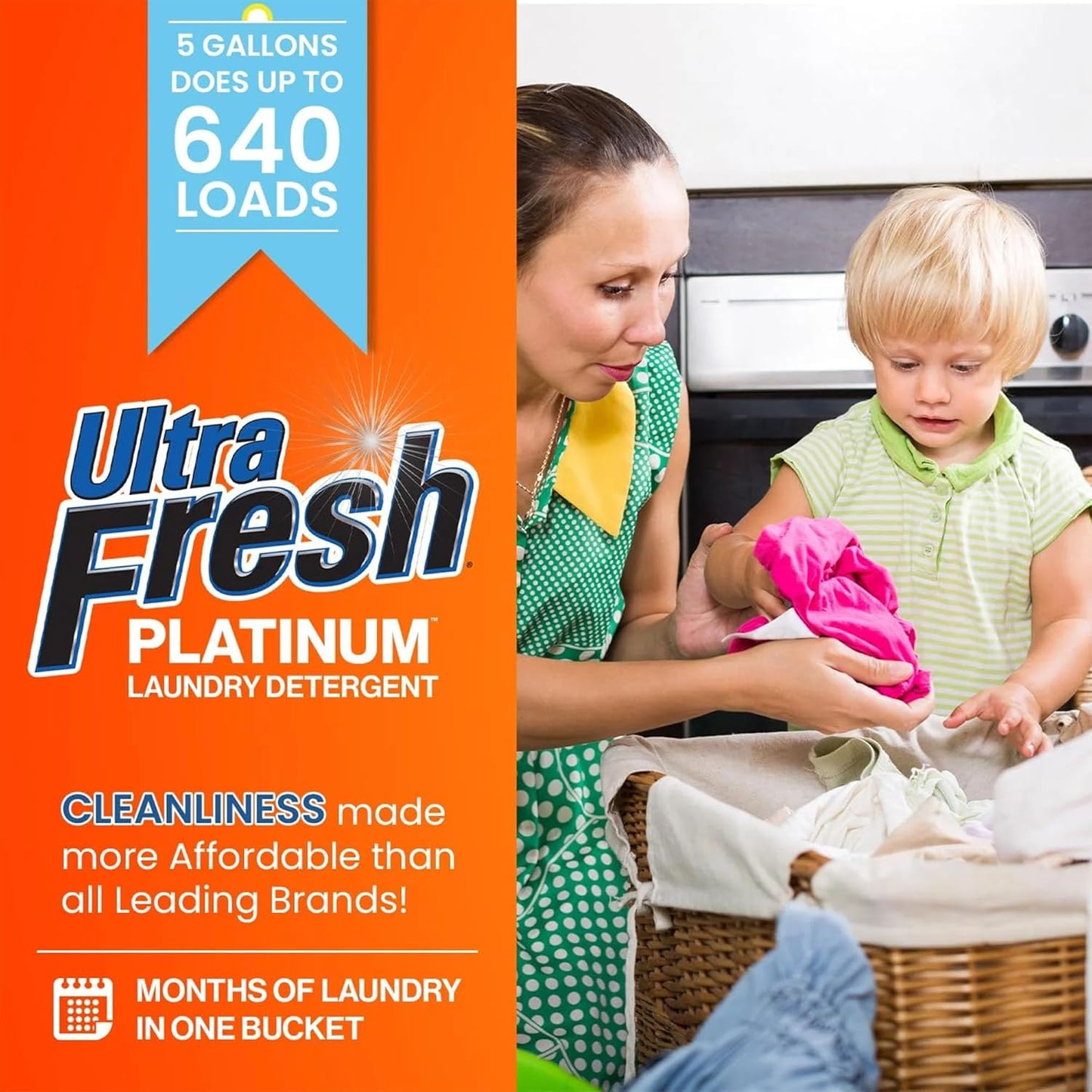 Ultra Fresh Liquid Laundry Detergent, 6X Platinum, 5 Gal, OXY Color Safe Bleach Alt™ - Household Cleaning Supplies and Accessories for Clothing and Fabric Items