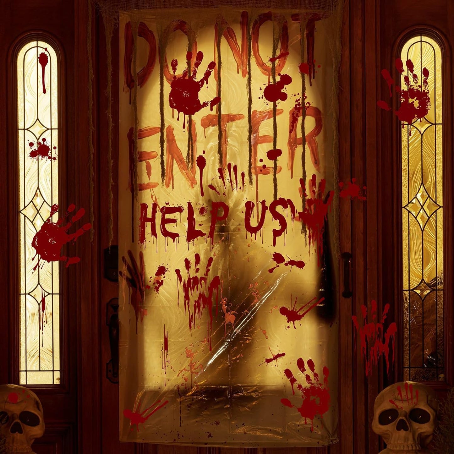 Halloween Window-Clings-Decorations Bloody-Handprint-Footprint Stickers, Scary Halloween Party Indoor/Outdoor Decoration, for Windows, Car - 12 Sheets