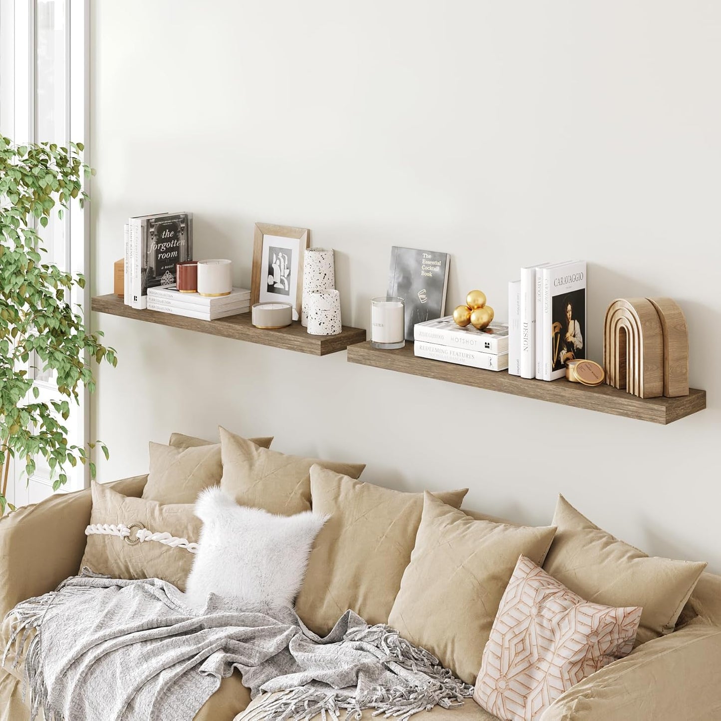 BAMEOS Floating Shelves,40 in W x 8in D Wall Mounted Wooden Shelves with Invisible Brackets Set of 2, Hanging Wall Shelves Decoration for Bedroom, Bathroom, Living Room and Kitchen