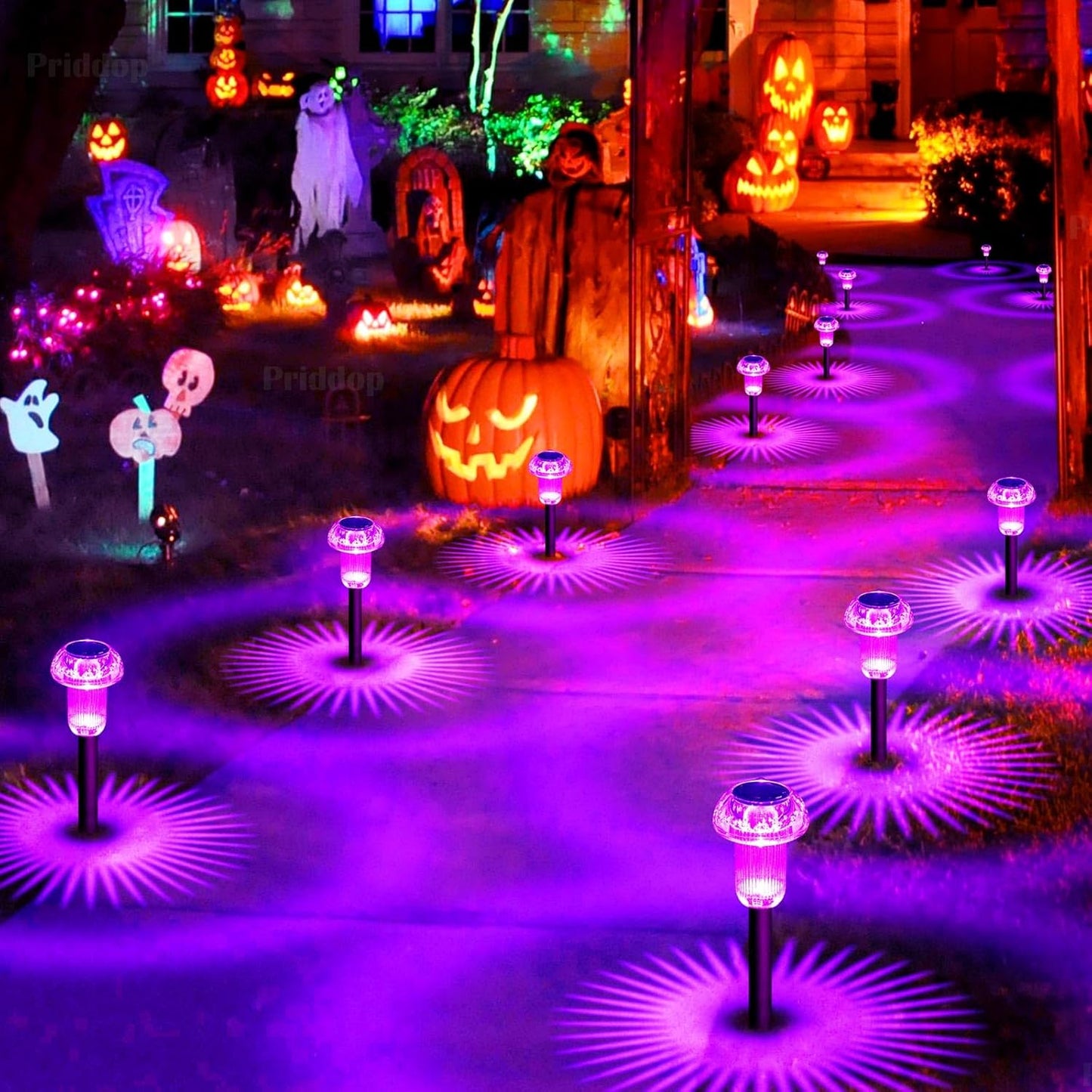 Halloween Solar Lights Outdoor 8 Pack Purple LED Waterproof Mushroom Outside Lights for Yard Garden Patio Pathway Walkway Landscape Halloween Decorations