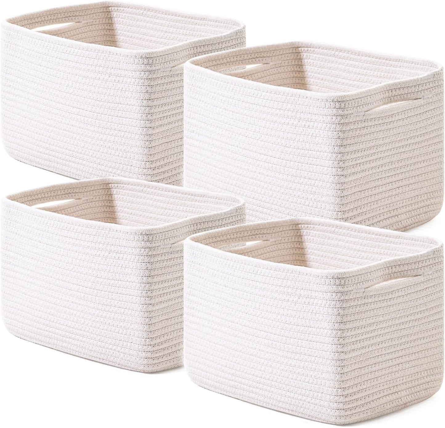 Storage Baskets for Organizing, Woven Basket for Storage, Storage Baskets Bin for Shelves, Cotton Rope Basket with Handles, 12.5"Lx9.1"Wx7.9"H, (4 Packs) Off White