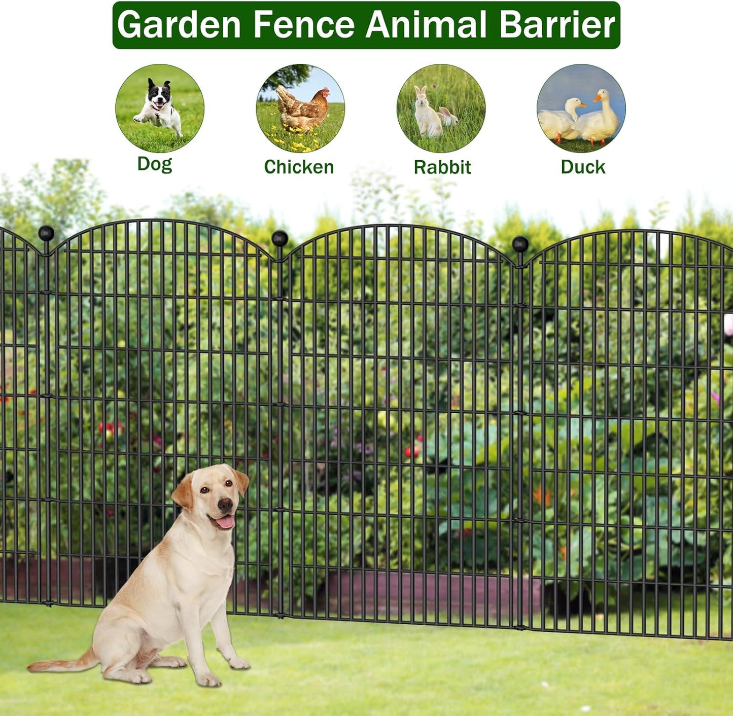 16 Panels Decorative Garden Fence - 48 in (H) x 41.6 ft (L) 16 Panels - Dog Fence Outdoor for Yard，Rustproof Metal Animal Barrier Ground Stakes Fencing for Garden, Patio, Flower Bed