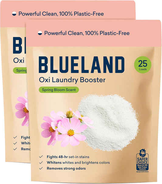BLUELAND Oxi Laundry Booster Powder Refill 2-Pack, Clear Skies Scent, 50 Loads, 35.2 oz, Plastic-Free, Eco Friendly, Oxy Cleaner, Stain Remover