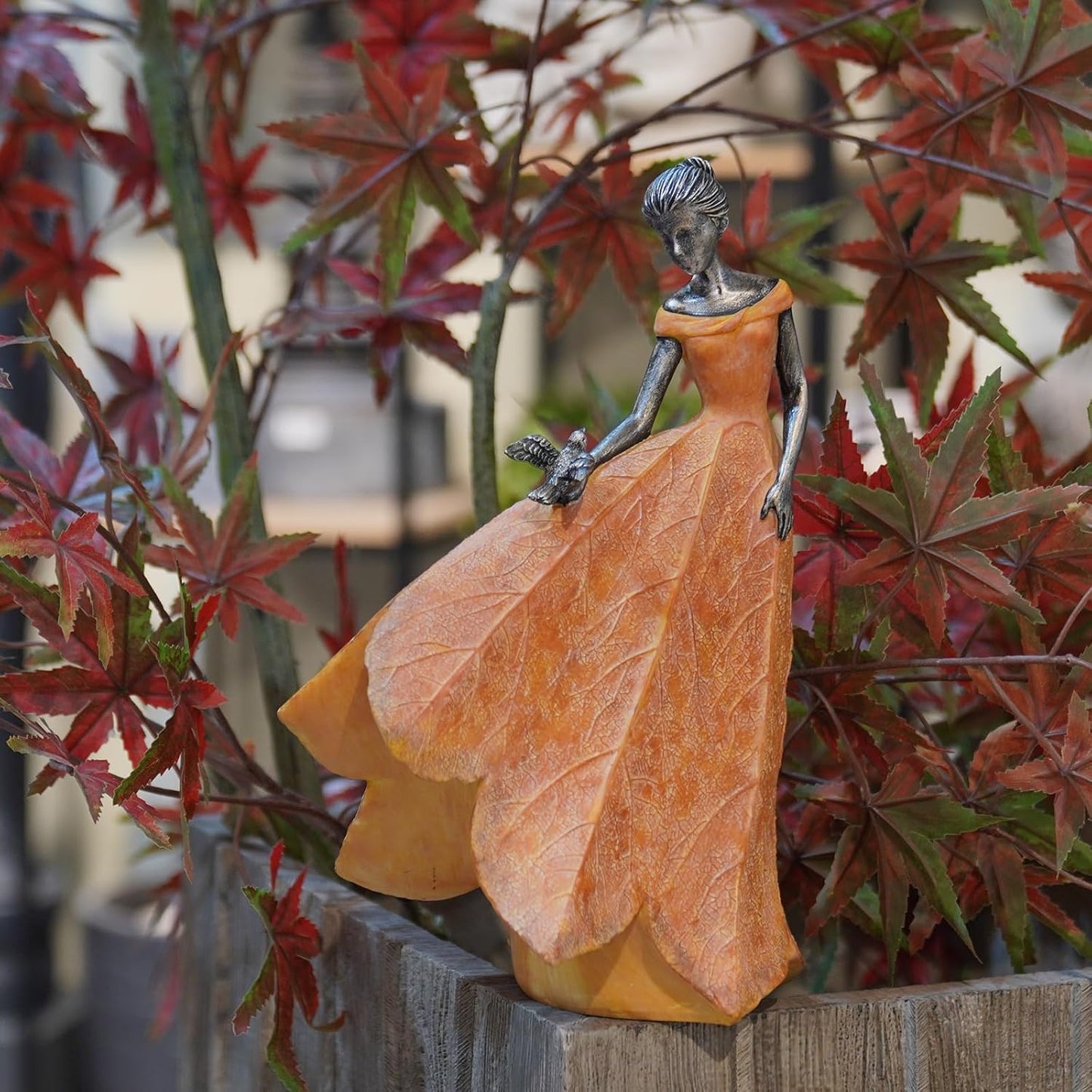 Guichifun Fairy Statue Collection Home Decoration - Orange Leaf Angel Girls Resin Home Decor for Outside or Inside Rustic Garden Outdoor Yard Decorations Figurines Gift 8.5 x 5.25 x 12 Inch