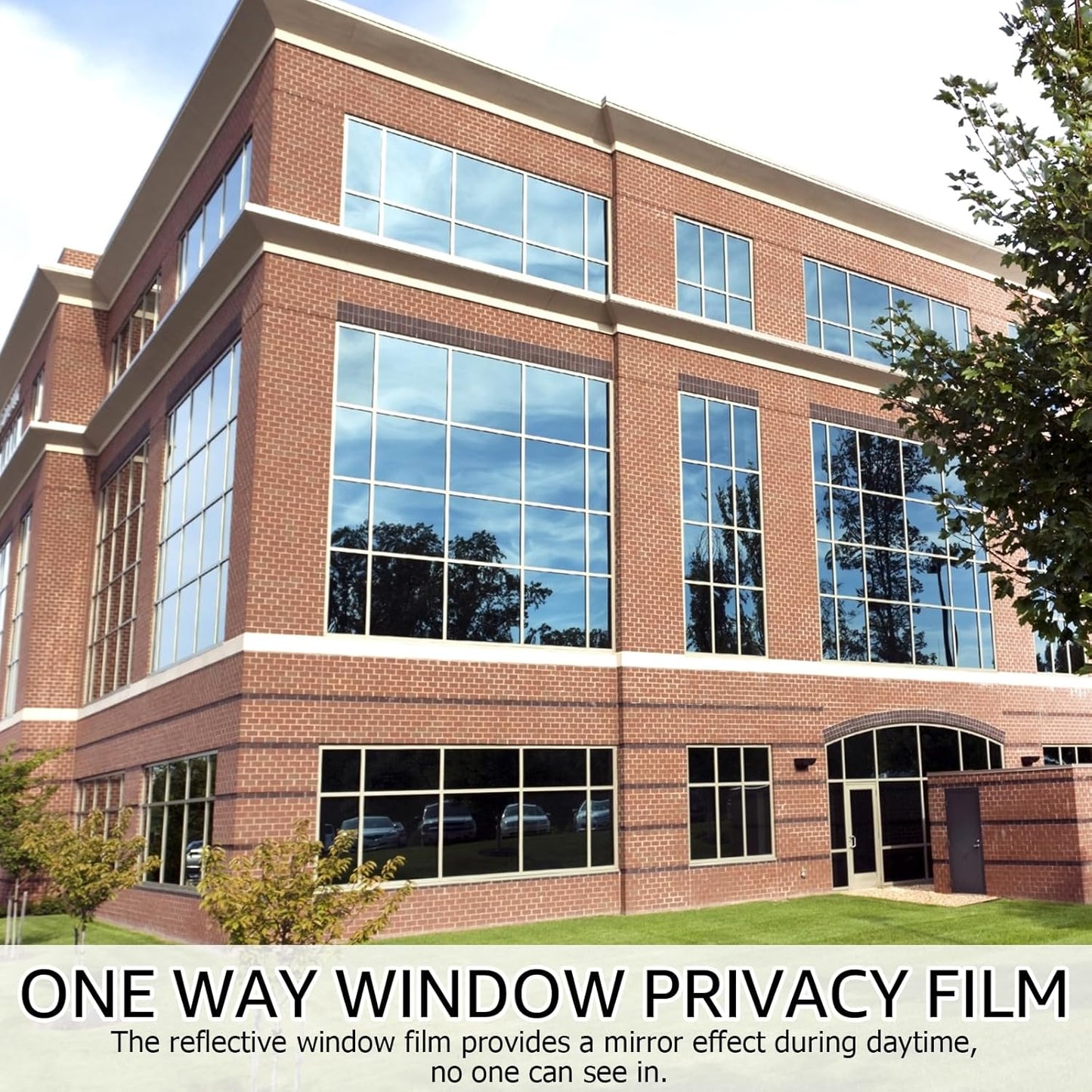 HIDBEA One Way Privacy Window Film, Daytime Privacy Sun Blocking Anti UV Reflective Window film Heat Control Static Cling Window Tint film for Home and Office, Silver, 35.4 x 393.7 Inch