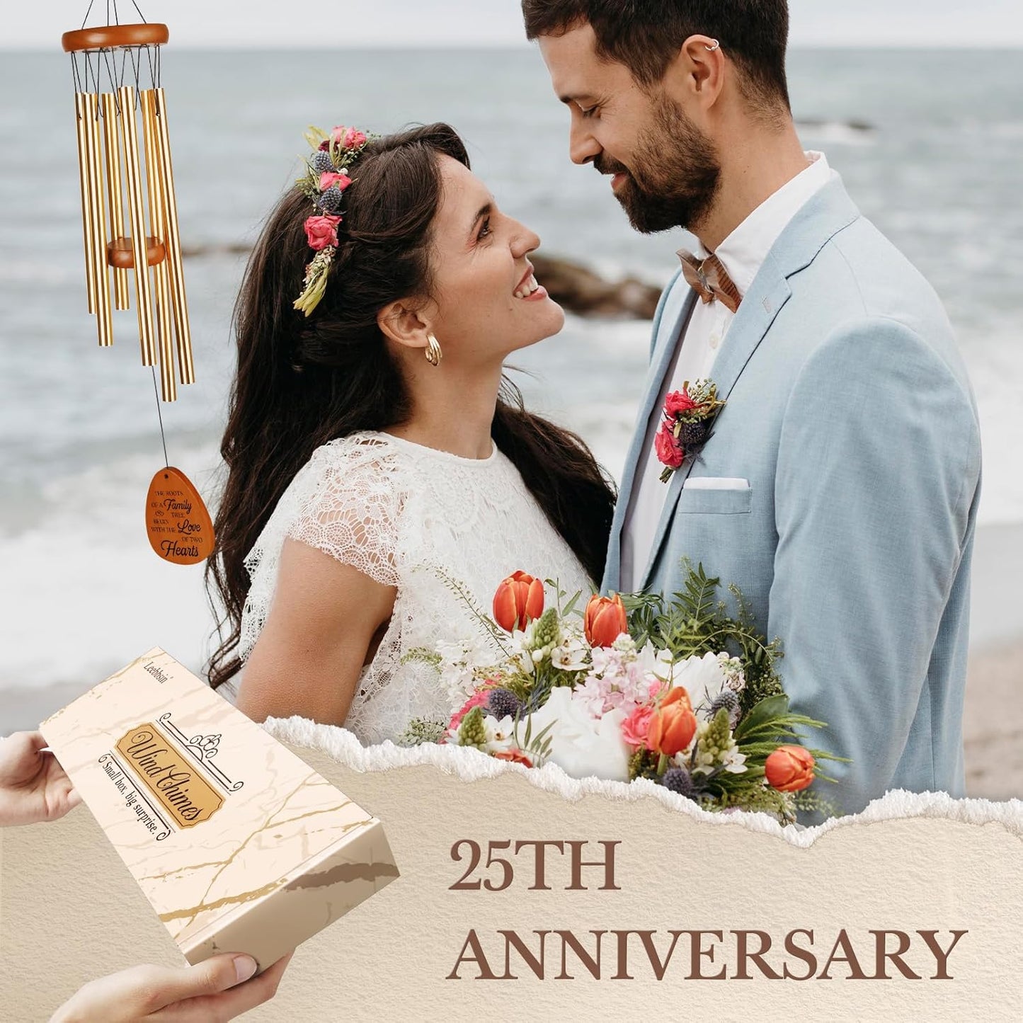 25th Wedding Anniversary Wind Chime, Happy 25th Anniversary Romantic Gifts for Couple, Parents, Wife, Husband, Friends, Sliver Wedding Anniversary's Keepsake Gifts Ideas