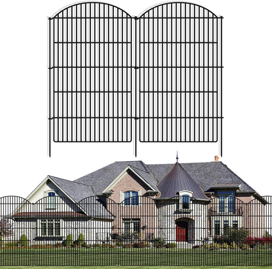 10 Panels Decorative Garden Metal Fence, 48in (H) x 24ft (L) No Dig Dog Fencing for Outdoor Yard, Rustproof Animal Ground Stakes Temporary Panel Border Barrier for Patio Flower Bed Camping