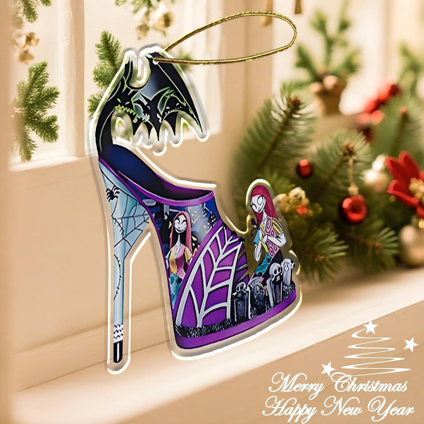 2025 Halloween Christmas Tree Decorations, 8PCS Acrylic Cute Night Before Pendants Hanging, 2D Flat New Year Set Spooky Decor Indoor Home Party Gifts Ornaments (10cm/3.93In)