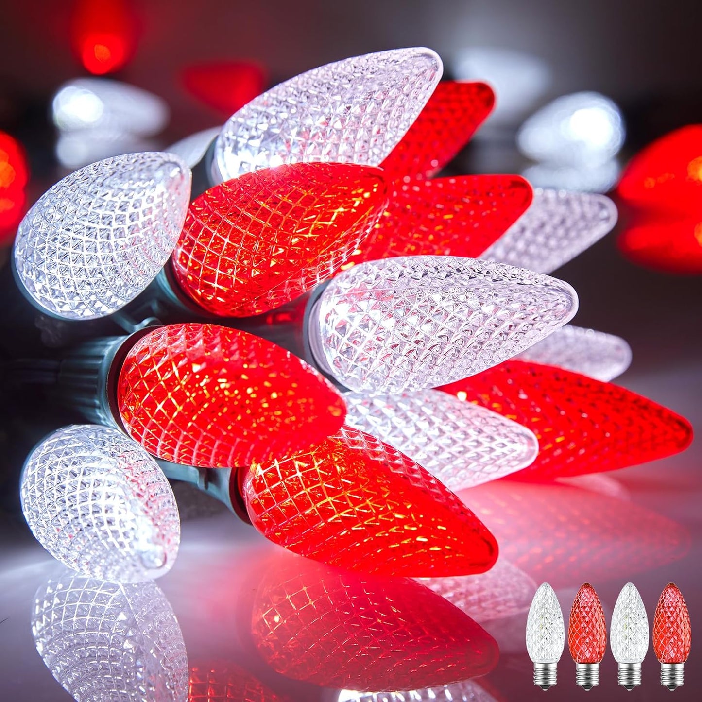 100 Feet Commercia Led Outdoor Christmas Lights, Waterproof C9 Christmas String Lights with 100 C9 Strawberry Bulbs Connectable UL Certified for Roofline Patio Holiday Party Backyard Xmas Decor