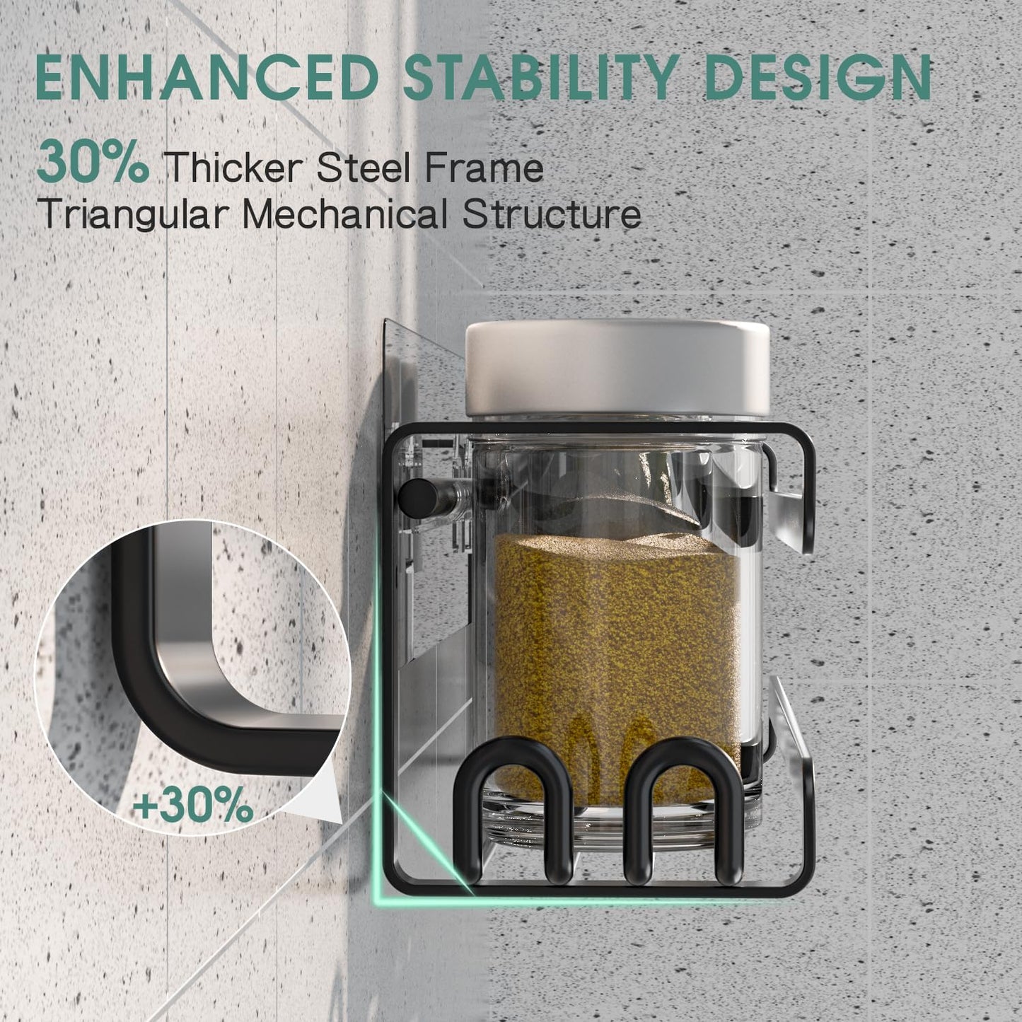 LUCYCAZ 6 Pack Wall Mounted Spice Rack with 22 Hooks, Spice Organizer Shelf for Stove Cabinet Pantry Door,Screw or Adhesive Spice Shelf Hanging Wall Spice Rack in Kitchen and RV (Black, 6 PACK)