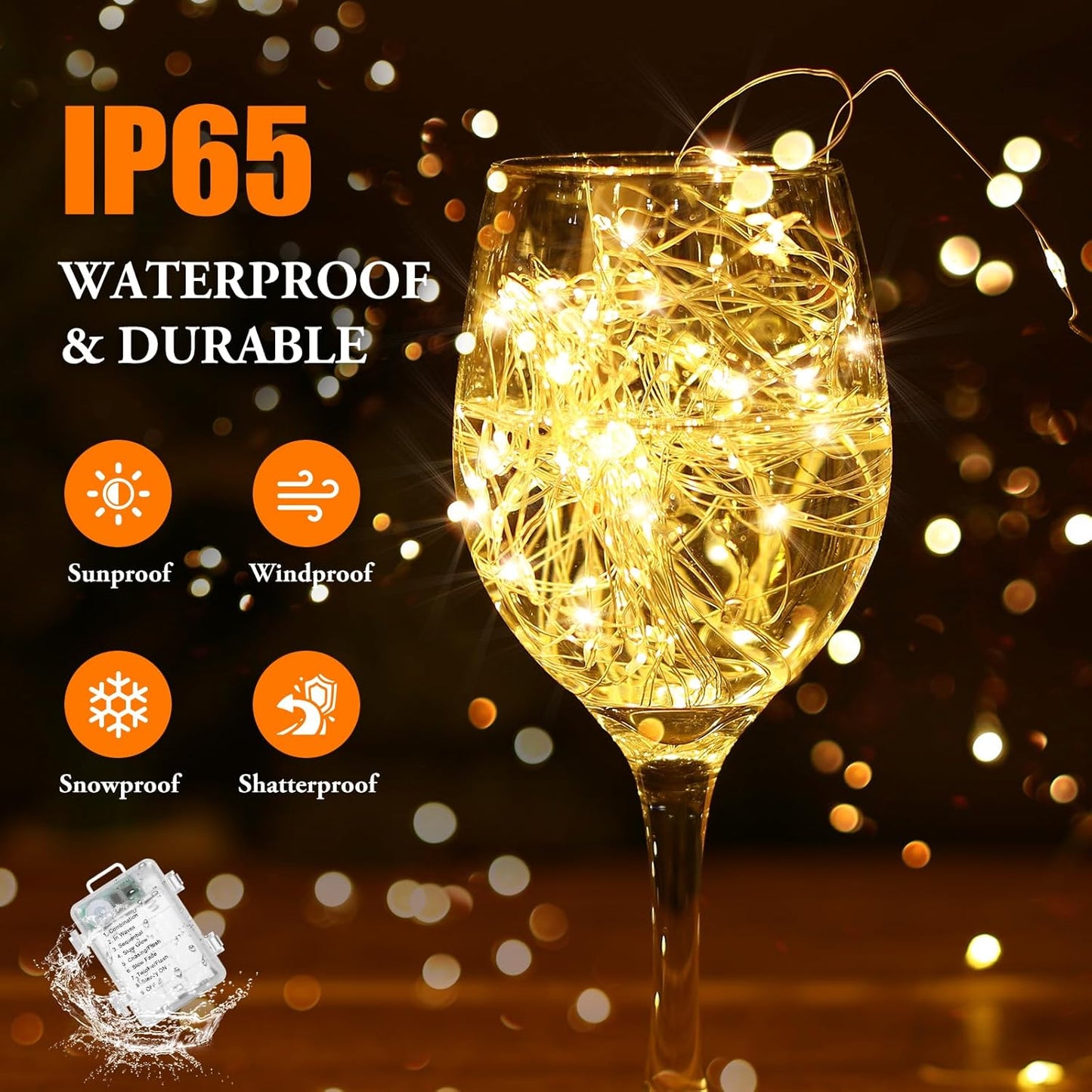 2 Pack 100 LED Fairy Lights Battery Operated with Remote, 33FT Waterproof Twinkle Lights with 8 Modes & Timer, String Lights for Bedroom DIY Wedding Indoor Outdoor Christmas Decorations, Warm White