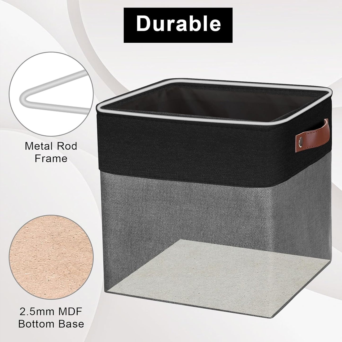 Collapsible Fabric Storage Cubes 11x11 Cube Storage Bins, 4 Pack Closet Baskets Box with Handles for Organizing, Shelf, Toys, Clothes, Home, Office, Nursery (Grey&Black)