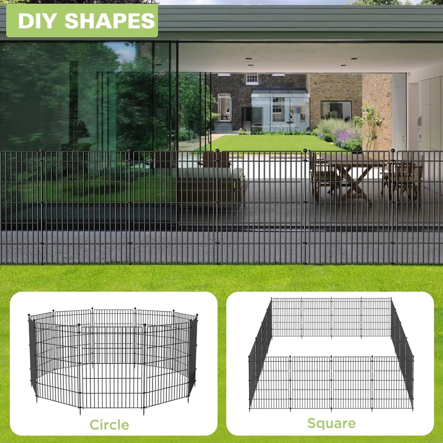 10 Panels No Dig Garden Fence Animal Barrier, 34in(H) × 22.5ft(L) Decorative Metal Outdoor Dog Fence, Rustproof Pet Fencing for Yard, Patio, Flower Bed -Temporary Fencing| Easy to Install