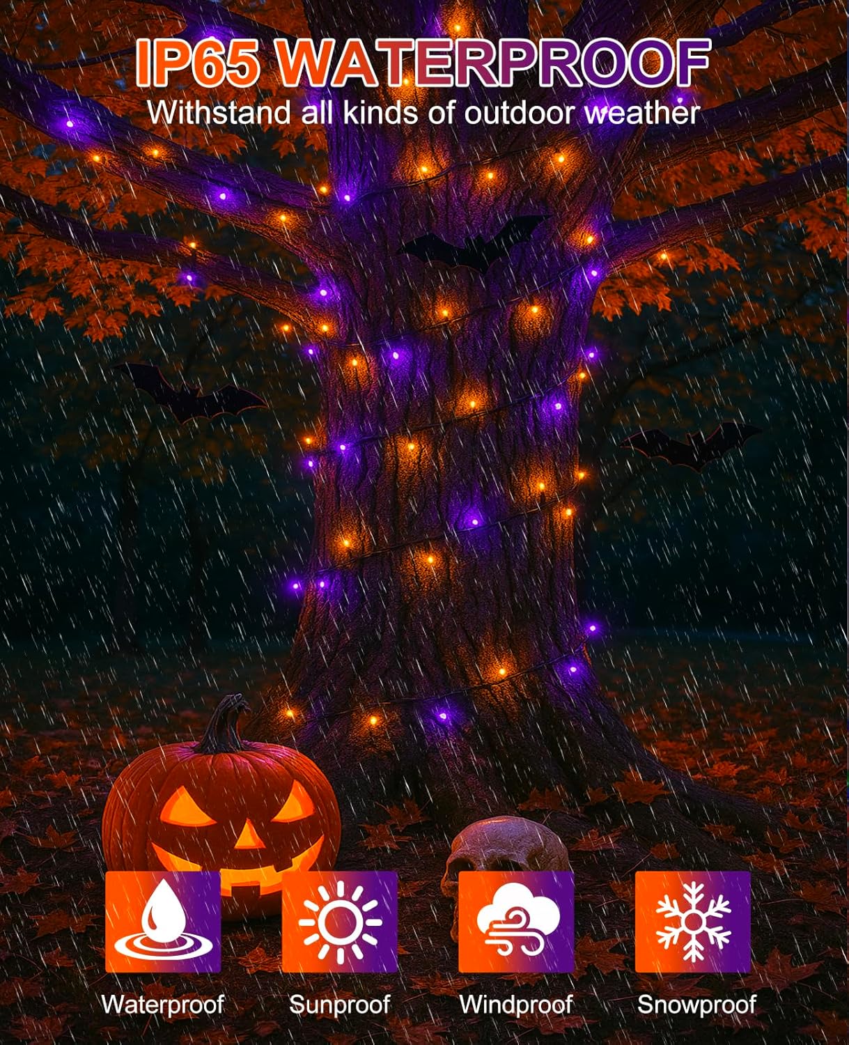 Halloween Lights Outdoor 40FT 120 LED, Green Wire String Lights for Outside Waterproof, 8 Modes Connectable Twinkle Tree Light for Indoor Bedroom Yard Party Holiday Decorations, Purple Orange