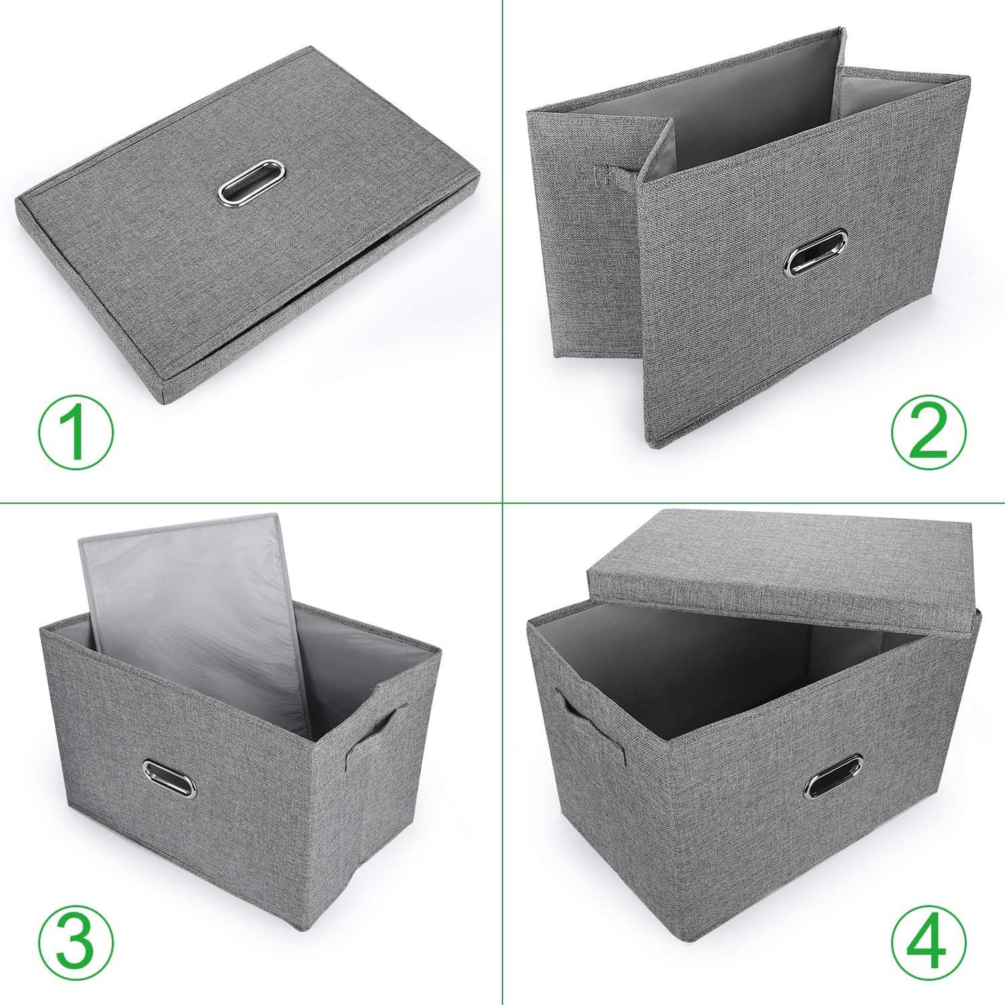 Large Linen Fabric Foldable Storage Bins with Removable Lid and Handles, Washable Storage Box Organizer Containers Baskets Cube with Cover for Bedroom,Office(Black, XXL(2-Pack))