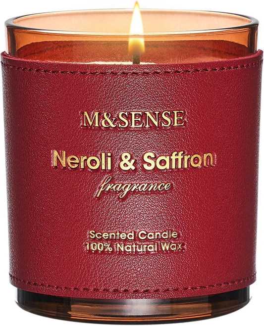 M&SENSE Neroli Saffron Scented Candles-Vegan Soy Wax, Naturally Scented, No Toxin 10oz 42-Hour Long Burning Time, Cozy Stress Relief Candle for Home Fragrance, Housewarming Gift for Women & Men