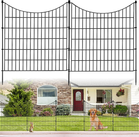 10 Panels No Dig Decorative Garden Fence for Yard, 32 in(H) X 24 ft(L) Rustproof Metal Wire Animal Barrier Fence for Dogs, Rabbits, Landscape Edging, and Patio with 11 Temporary Fencing Stakes