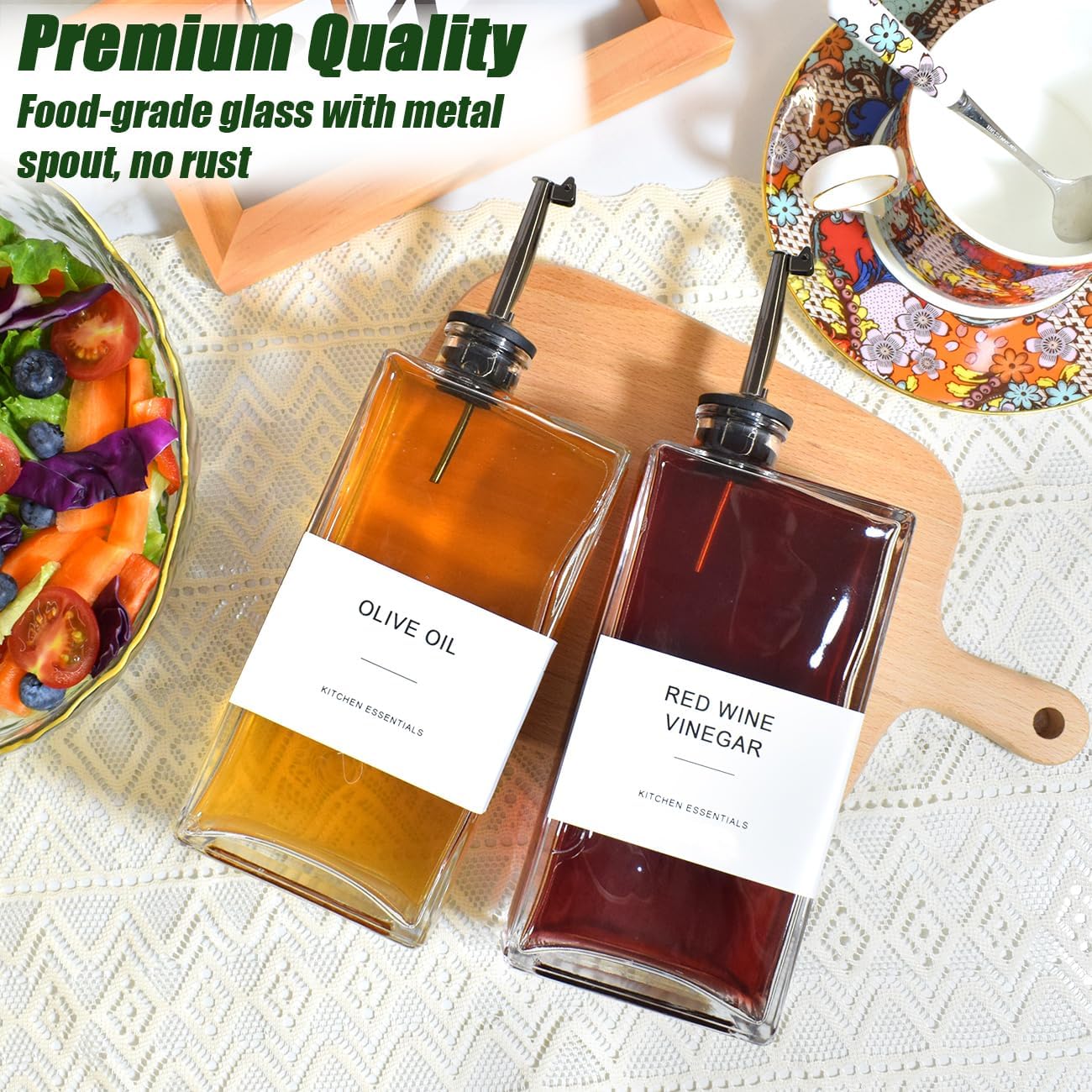 Olive Oil Dispenser for Kitchen, Cooking Oil Container 16.9 oz, Olive Oil Bottles, Soy Sauce Dispenser, Coffee Syrup Bottles (16.9oz, Set of 2)