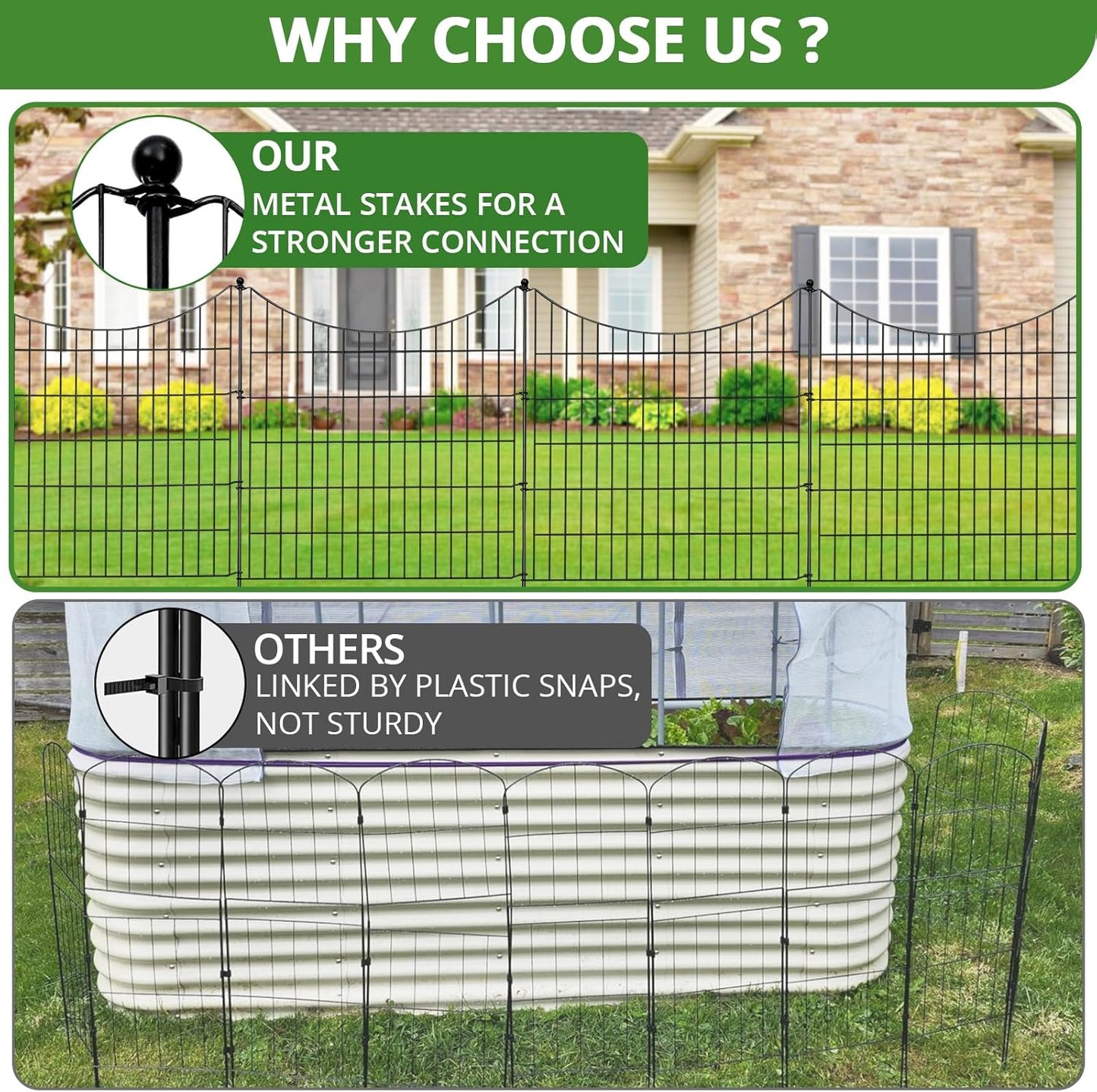 10 Panels No Dig Decorative Outdoor Garden Fence for Yard, 32 in(H) X 23.6 ft(L) Animal Barrier Fencing Rustproof Metal Wire Border for Dog, Rabbits, Landscape Temporary Defense with 11PCS Stakes