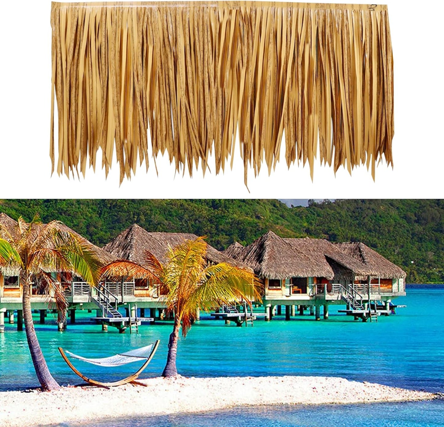 16.5ft Tiki Straw Roof Thatch-Mexican Style Artificial Palm Thatch Rolls Tiki Bar Hut Grass Duck Boat Blinds Grass Palapa Thatch Roofing for Garden Patio Umbrella Fence Party Decoration (198'' x 16")
