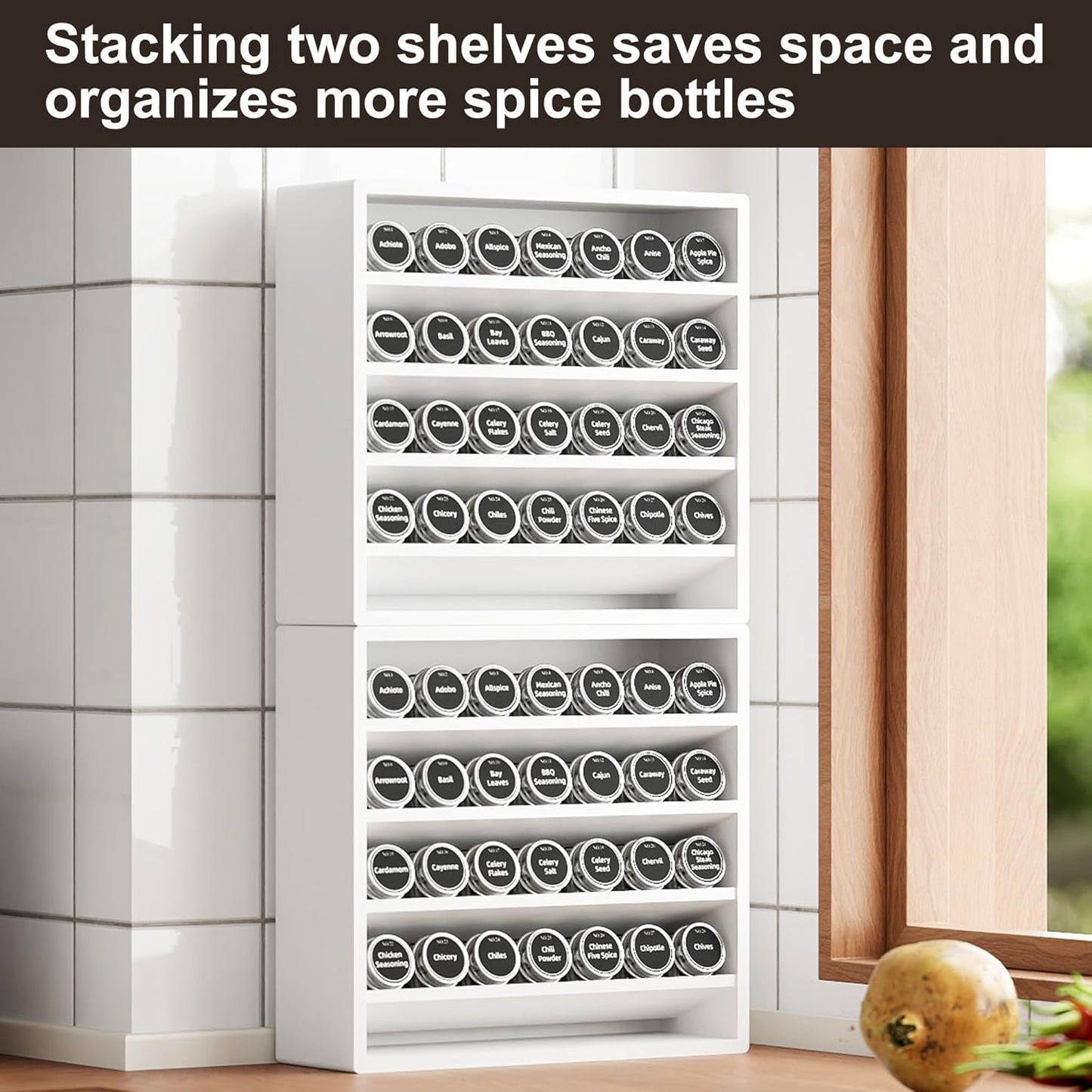 Orimade 4 Tier Spice Rack Organizer for Cabinet, Freestanding Bamboo Seasoning Rack for Countertop, Cupboard, Pantry, Kitchen, 13.18 x 4.13 x 12.2 inches(Spice Jars Not Included), White