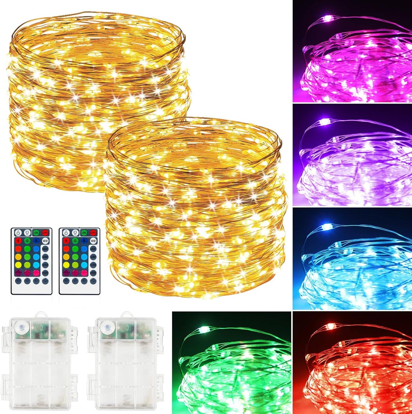 2Pack Battery Fairy Lights, Total 78Ft 240LED, Battery Operated Fairy Lights with Remote and Timer, RGB Color Changing String Lights/Twinkle Lights for Bedroom Indoor Christmas Decoration