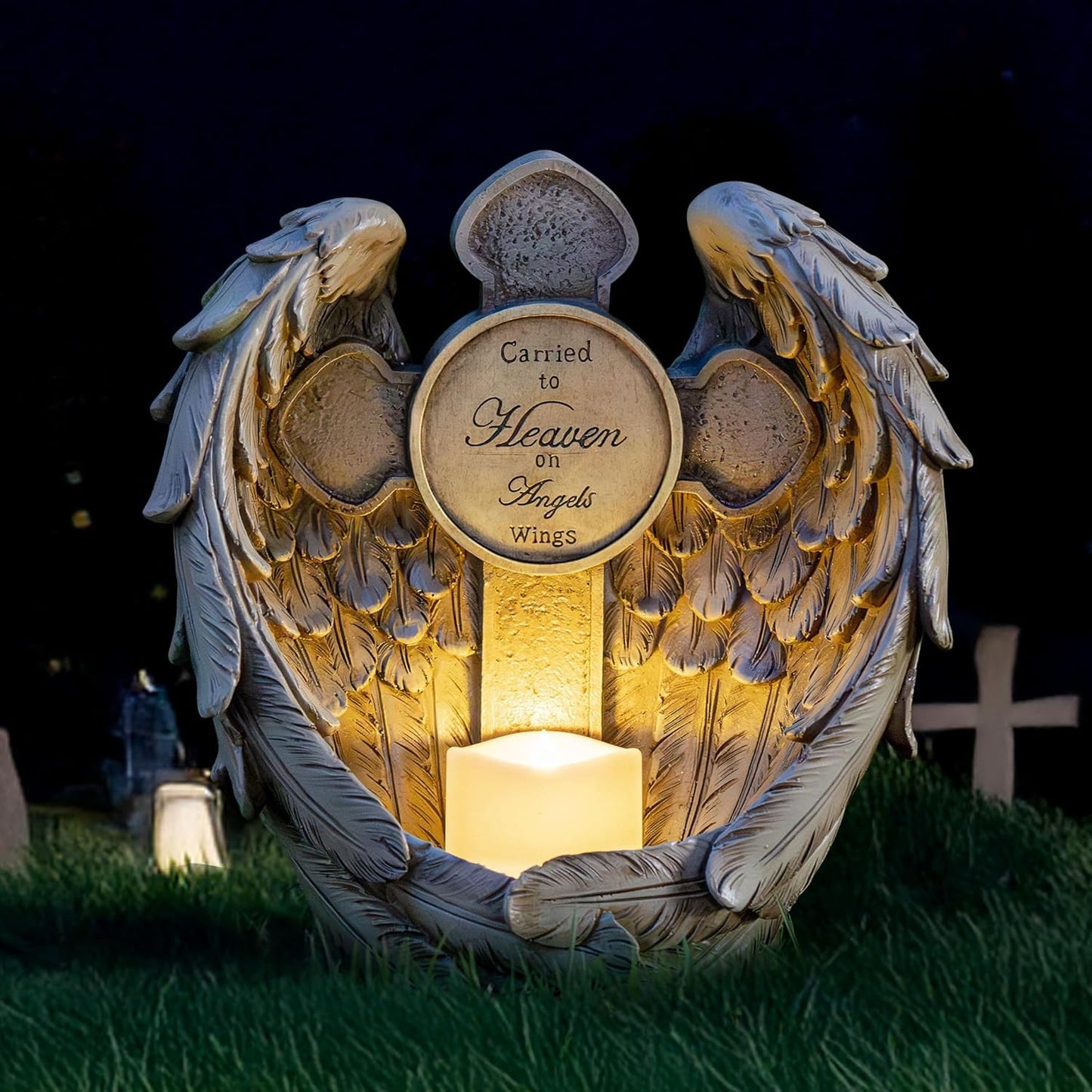 12" Solar Angel Wing Cross Garden Lights, Waterproof Memorial Grave Decorations Sympathy Gifts for Cemetery Outdoors Lawn Yard Home Patio Decor