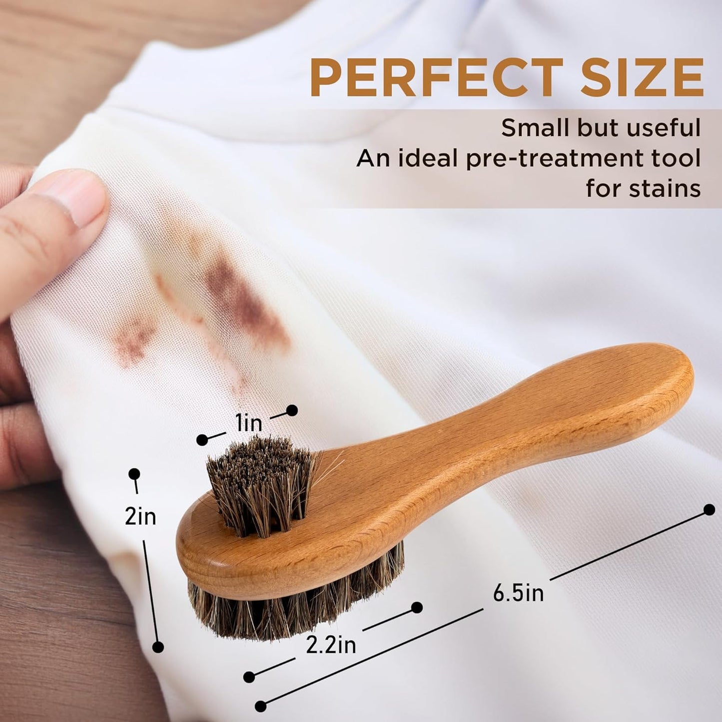 DUGATO Dual-Bristle Horsehair Laundry Stain Brush Set (2pcs) - Gentle & Tough Scrubbing for Clothes, Fabrics, Shoes - Pre-Wash Spot Treatment Tool