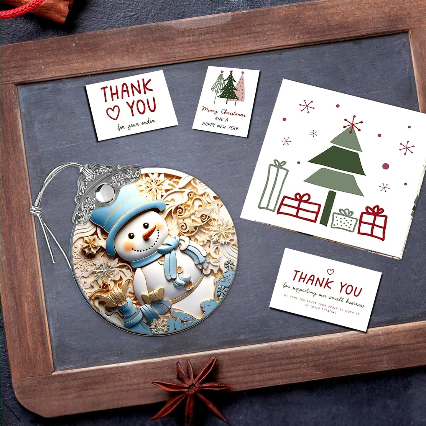 2025 Christmas Ornament, Stained Glass Effections, Christmas Tree 4 Inch Acrylic Ornament Art, White Elephant Gifts Car Interiors Decors, Christmas Decor (Blue hat Snowman)