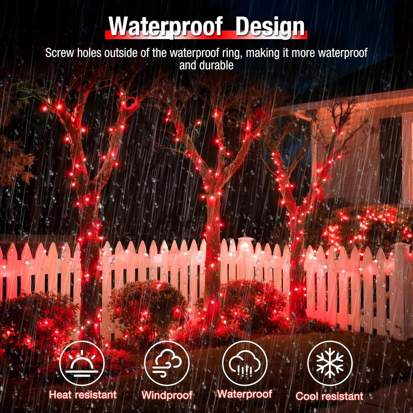 2 Pack Solar String Lights Outdoor - 160LED 66FT Solar Fairy Lights Waterproof 8 Modes, Copper Wire Solar Powered Twinkle Lights for Outside Tree Garden Christmas Wedding Party Decor, Red
