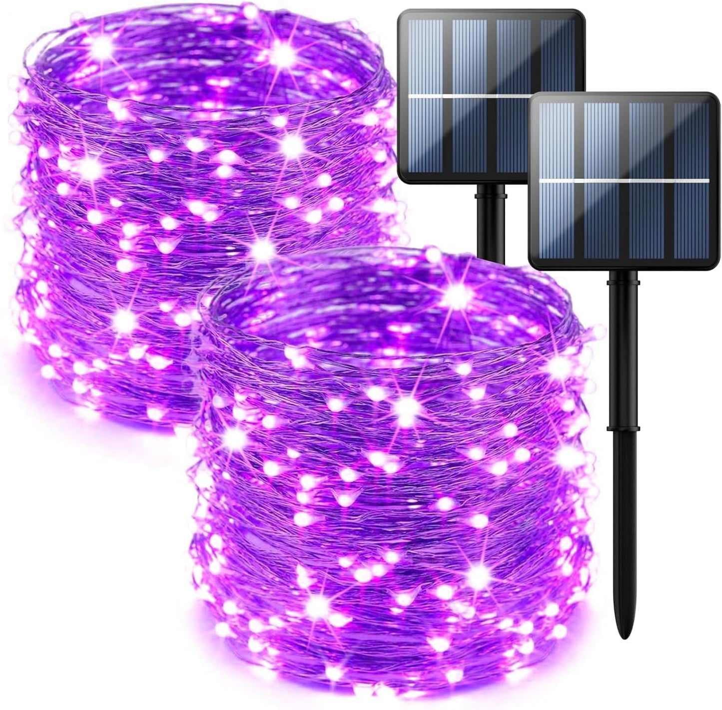 2-Pack 200 LED Solar Fairy Lights Outdoor, Upgraded Oversize Lamp Beads & Super Bright Solar String Lights Outoor, 8 Modes Solar Lights for Garden Patio Decorations(Purple)