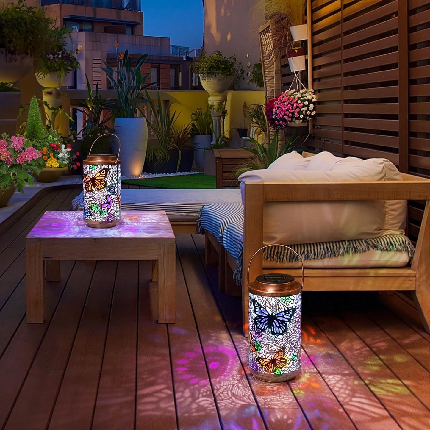 2Pack Solar Lanterns Outdoor Waterproof Colorful Butterfly Garden Gifts for Women, Multicolor Solar Outside Lights Patio Lantern for Yard, Backyard, Porch, Mothers Day Gifts for Mom Grandma Wife
