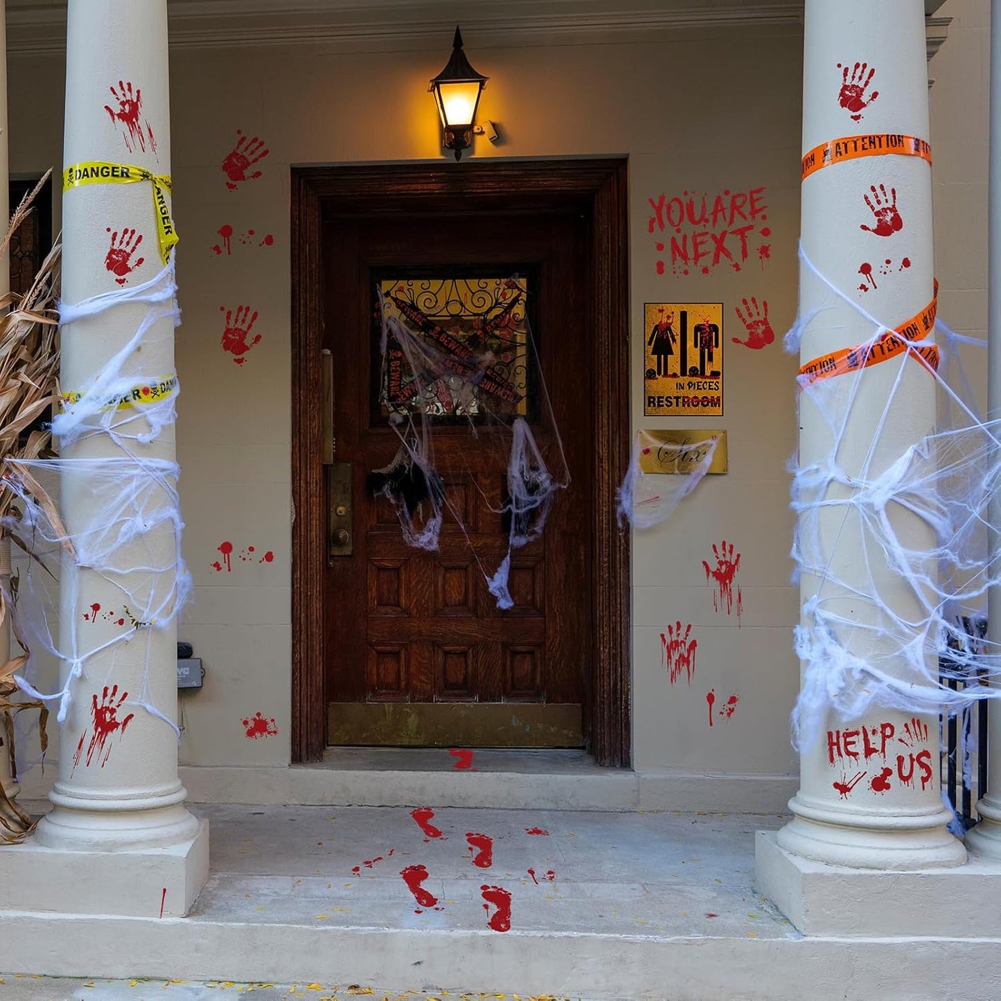 Halloween Clings- Bloody Handprint Footprint Floor Stickers, Scary Halloween Party Decor for Windows and Cars, Indoor/Outdoor Use - 12 Sheets