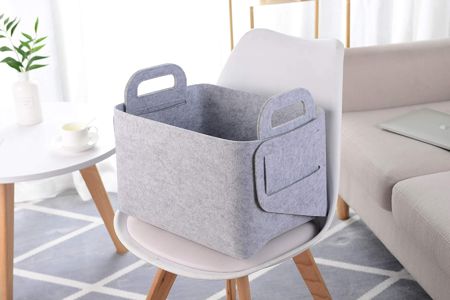 Minoisome Storage Basket Felt Storage Bin Collapsible& Convenient Box Organizer with Carry Handles for Office Bedroom Closet Babies Nursery Toys Laundry (Light grey, 15.7inch（L）×11inch（W）×10inch（H）)