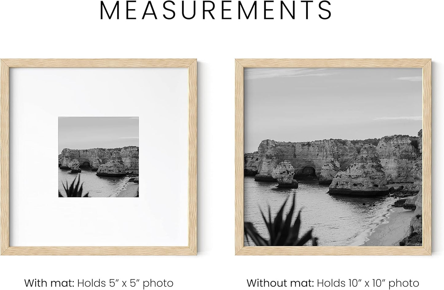 HAUS AND HUES Solid Oak 10”x10” Picture Frame Matted to 5”x5” - 10x10 Wood Frame for Wall, Square Frame with Mat, 10x10 Art Frame, 10x10 Square Photo Frame, Natural Wood Frames (Beige Oak Frame)