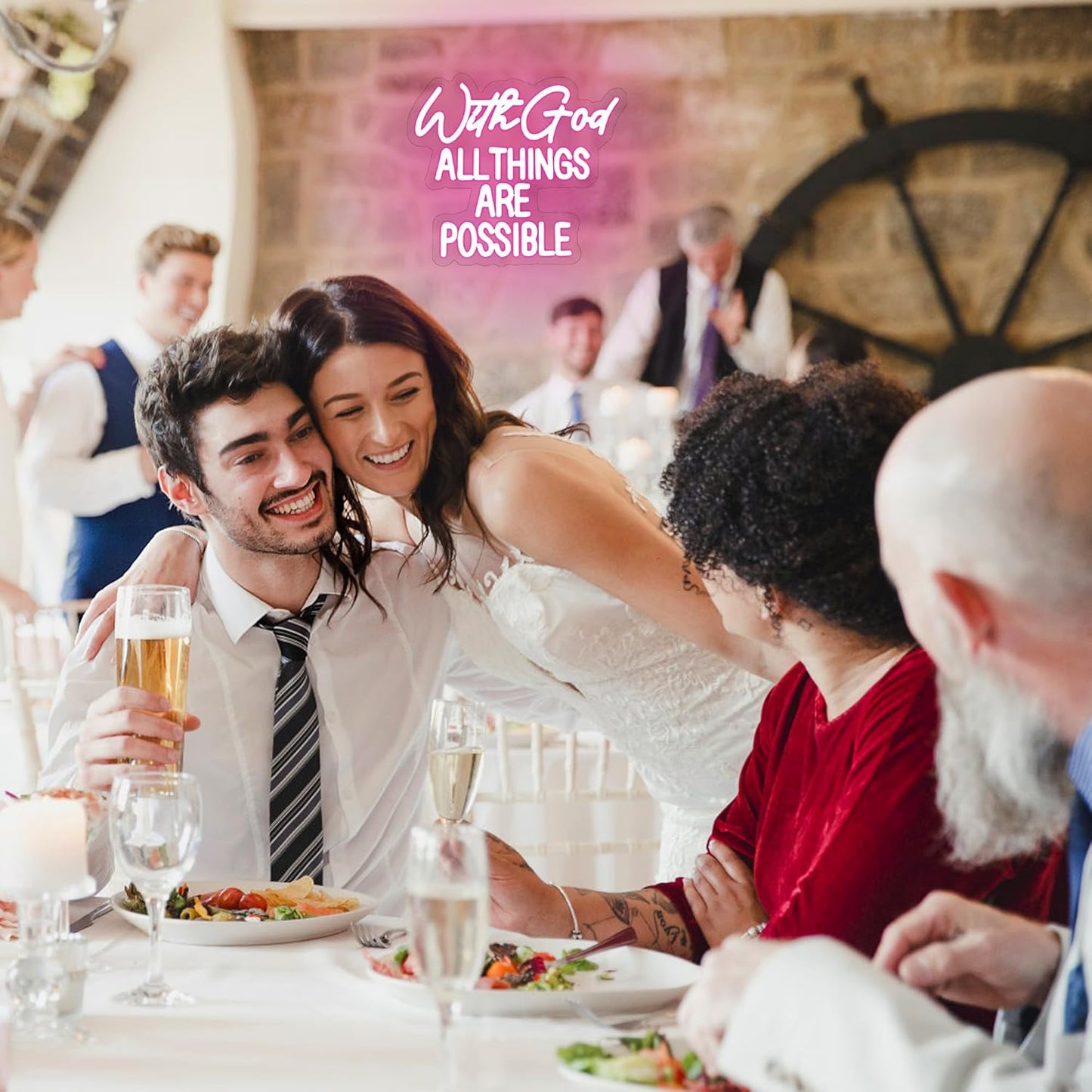 "With God All Things Are Possible" Neon Sign God Neon Light for Wall Decor Letter LED Neon Sign Pink LED Neon Light Dimmable Neon Signs for Bedroom Wedding Church Decoration